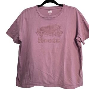 Roots Women's Size S/P Dusty Rose Organic Cotton Embossed Logo T Shirt